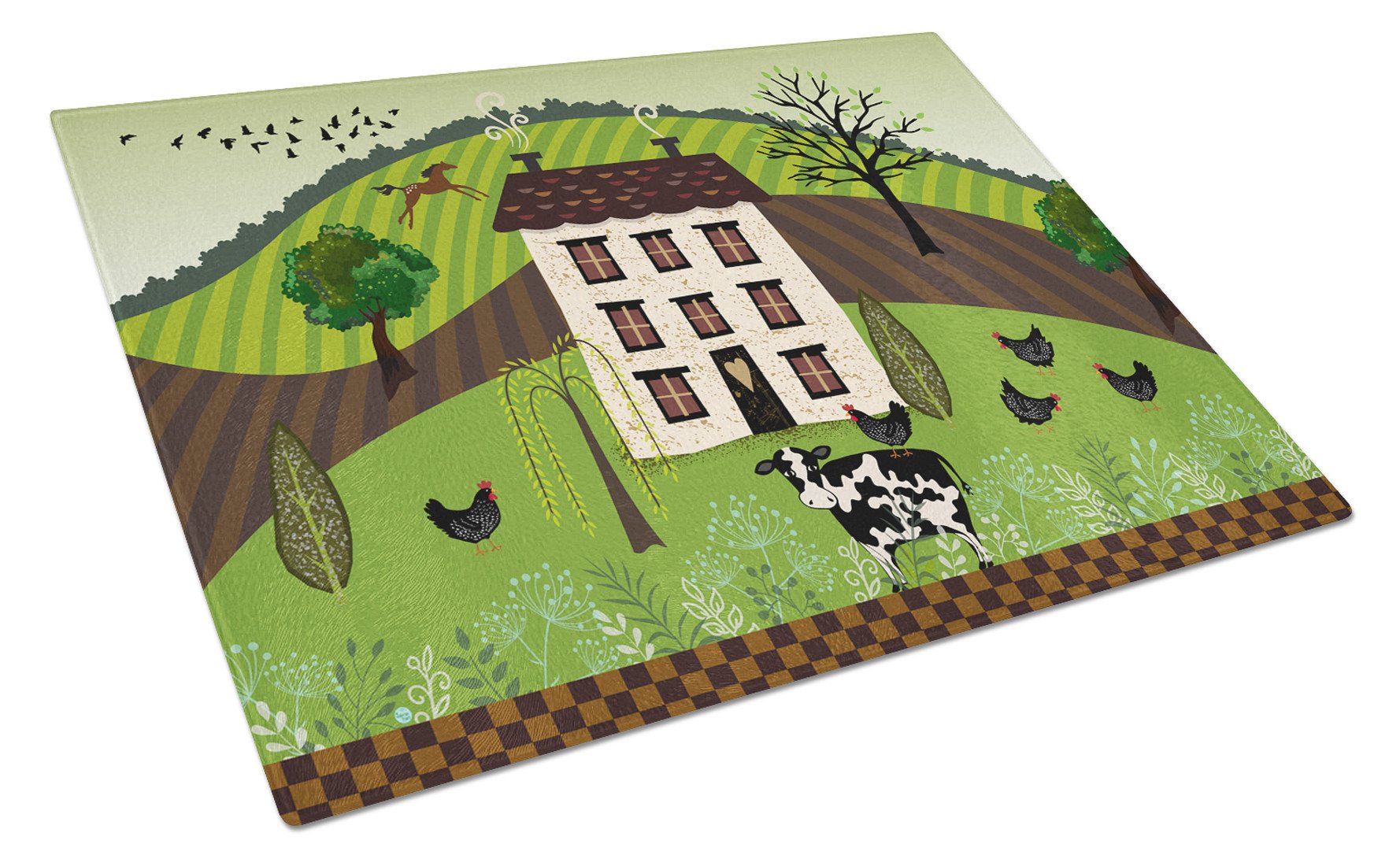 Folk Art Country House Glass Cutting Boards – Durable, Decorative Kitchen Art Large VHA3024LCB
