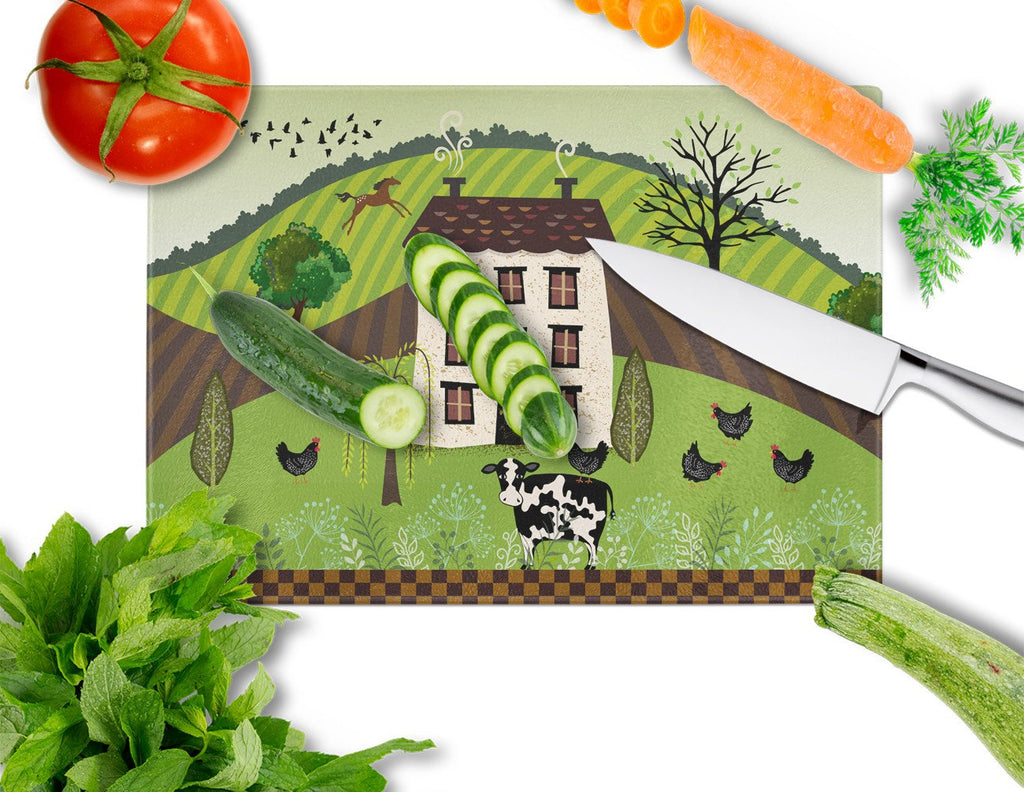 Folk Art Country House Glass Cutting Boards – Durable, Decorative Kitchen Art Large VHA3024LCB